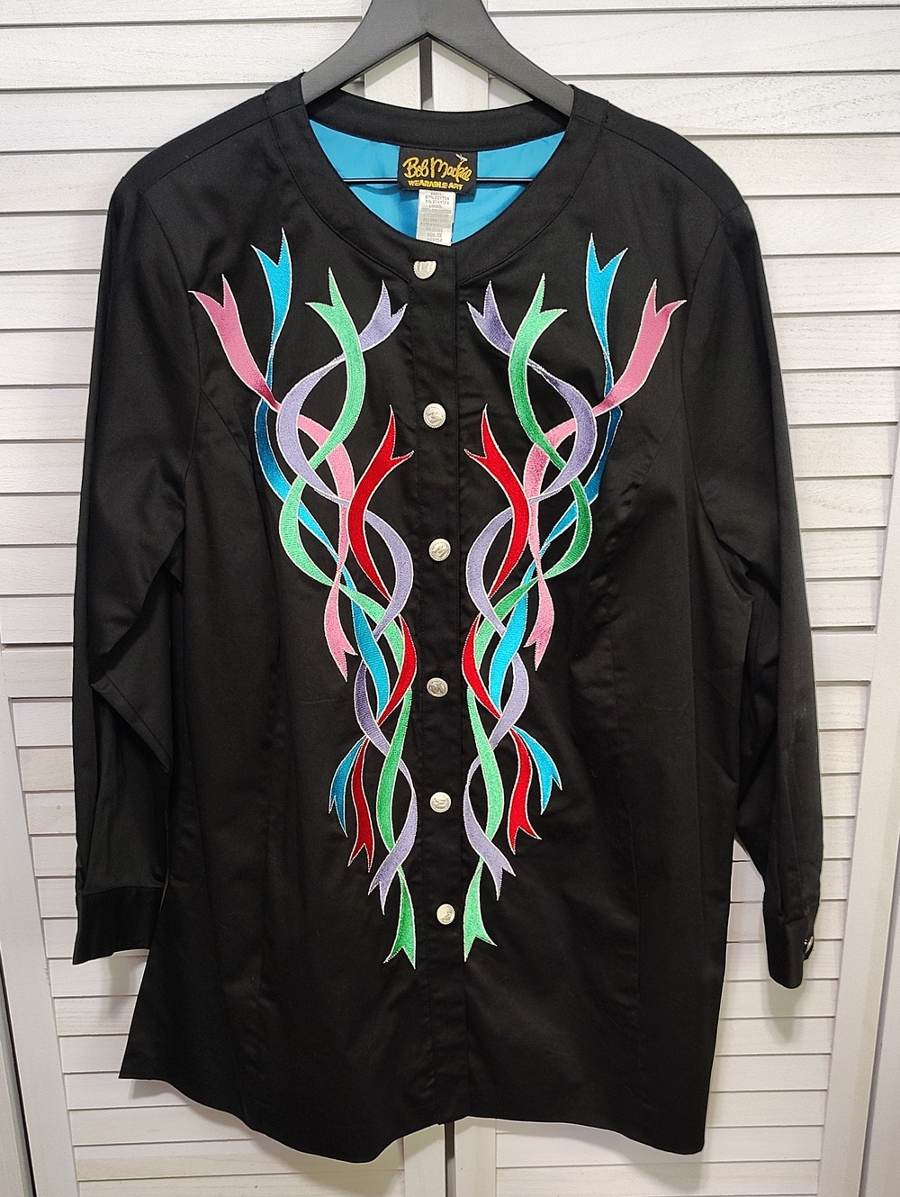 Rare Vintage Bob Mackie Black Jacket with Multicolor Ribbon Embroidery